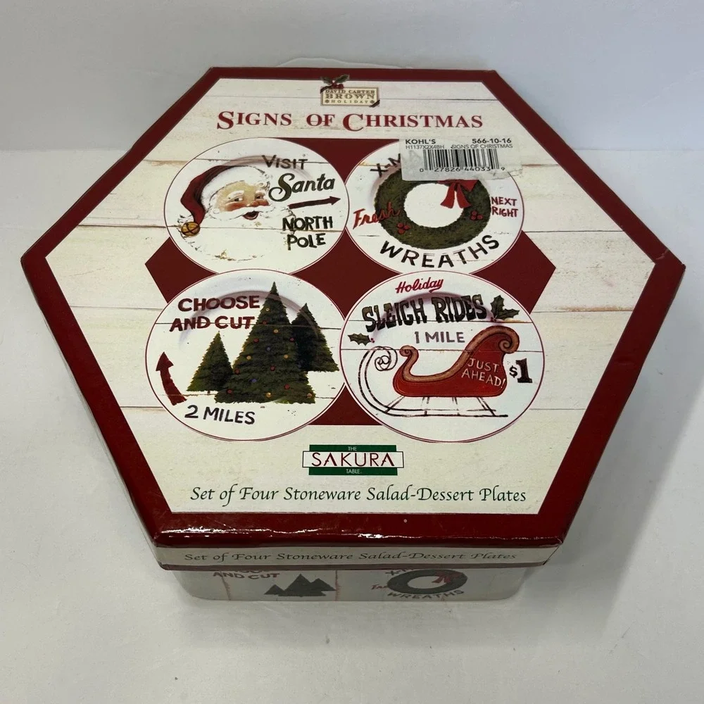 Sakura Signs Of Christmas Salad Dessert Plates Set of 4‎ Holiday Stoneware